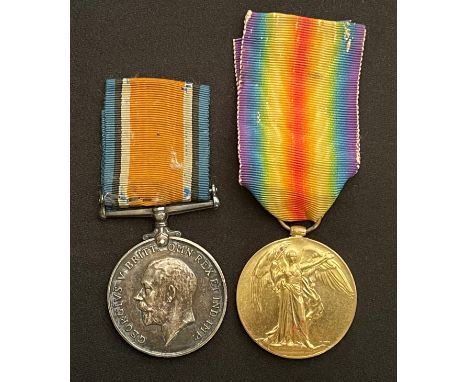 WW1 British War medal to 70613 Pte R Guest, Notts &amp; Derby Regt complete with ribbon and a Victory medal to 42809 Pte E Fa
