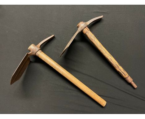WW2 British entrenching tools, pick and Helve x2 maker marked and dated. 