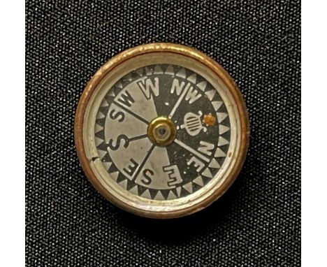 WW2 British Escape Compass, brass body, 17mm in diameter. Working order. 