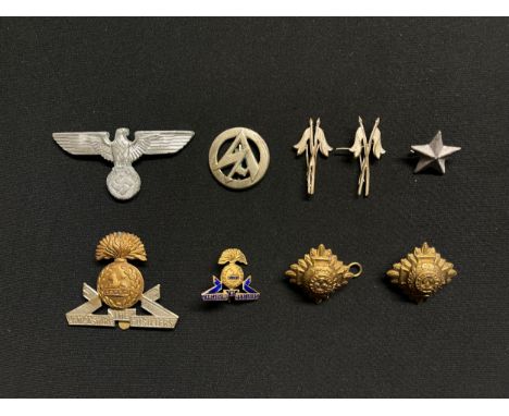 WW2 Third Reich Political Cap Eagle maker marked RZM M1/24: SA badge, maker marked RZM 22: Pair of SA Cavalry collar patch in