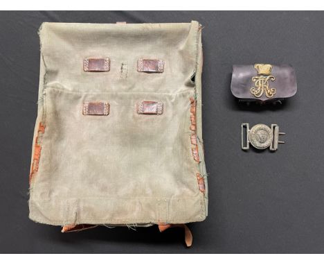 WW1 Imperial German Army Tornister pack a/f. Officers Pistol ammo pouch dated 1916 and an reproduction officers belt buckle. 