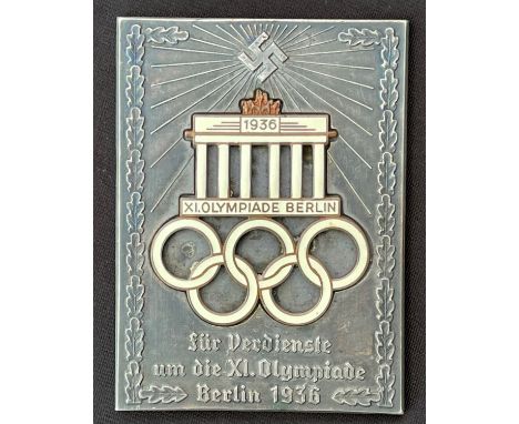 WW2 Third Reich 1936 XI Olympiade Berlin non portable award. Inscribed "Fur Verdienste um die XI Olympiade Berlin 1936". Two 