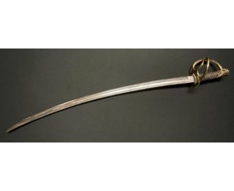 French 1822 Pattern Light Cavalry Sword with curved single edged fullered blade 890mm in length. Leather washer in place. Bra