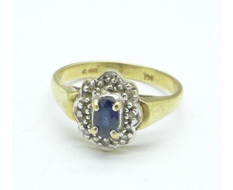 A 9ct gold, diamond and sapphire ring, 2.5g, L