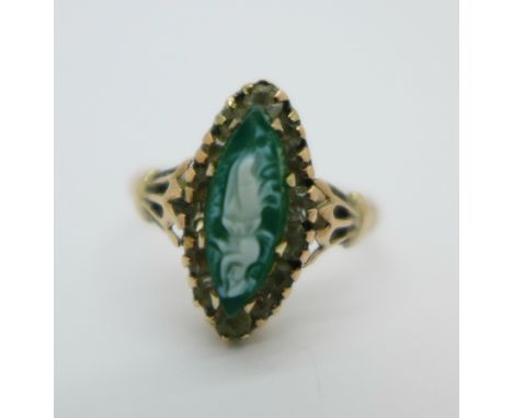 A 9ct gold cameo and white stone ring, Chester 1902, 2.3g, M