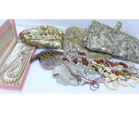 Vintage bead purses and costume jewellery