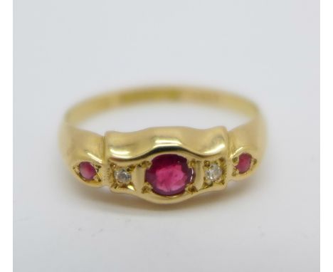 An 18ct gold, ruby and diamond ring, Chester 1915, 1.5g, K