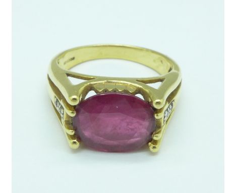 An 18ct gold, ruby and diamond ring, 6.5g, N