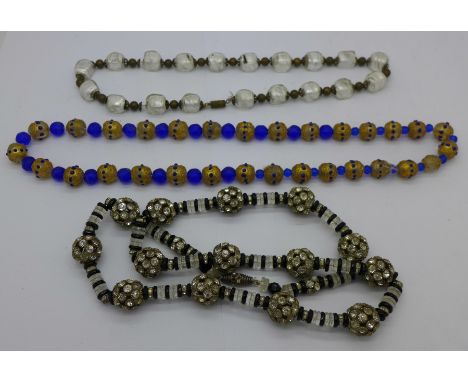 Three large vintage bead necklaces