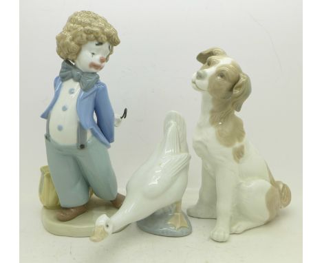 Three Nao figures, Clown, Dog and Goose