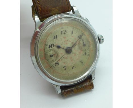 A gentleman's Telemeter 1940-1950 stainless steel chronograph wristwatch with compass in the strap, 39mm case