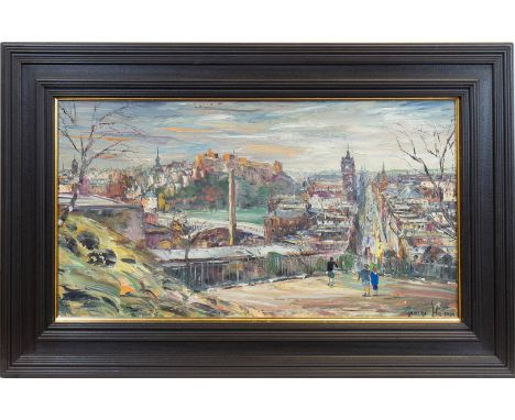 * GEORGE HANN  (BRITISH 1900 - 1979),EDINBURGH FROM CALTON HILLoil on canvas, signed40.5cm x 76.5cmFramed.Note: T & R Annan &