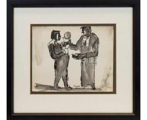 * JOSEF HERMAN RA OBE (BRITISH 1911 - 2000), THE FAMILY ink and wash on paper 20cm x 25cm Mounted, framed and under glass Not