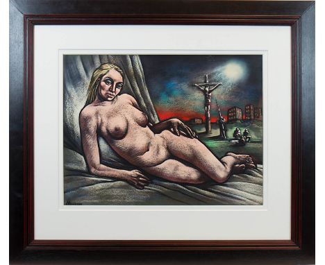 * PETER HOWSON OBE,MADONNApastel on paper, signed 45.5cm x 60cm Mounted, framed and under glass.Note: A rare early Madonna pa