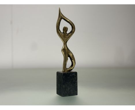 Continental School, 20thc bronze of a standing nude figure with arms above head with moulded hands, raised on a black marble 