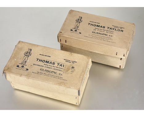 Two sets of  Thomas Taylor brown Scotch Bowls, both in original pictorial advertisement box. (2)
