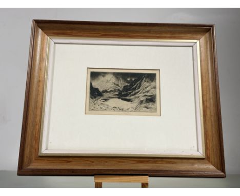 Sir David Young Cameron R.A R.S.A (Scottish 1865-1945), Mountain Tarn etching, signed bottom right, paper label verso, in a g