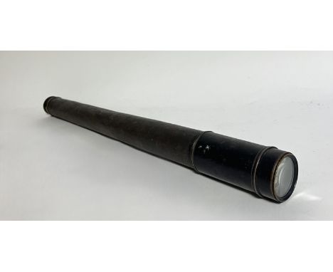 A 19thc Kelvin &amp; James White Ltd of Glasgow single-draw brass telescope with patinated steel cover: l. closed 62cm open l