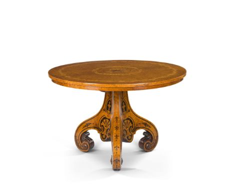 A Victorian Marquetry Centre Table  England circa 1840, attributed to Edward Holmes Baldock, the top is inlaid with concentri