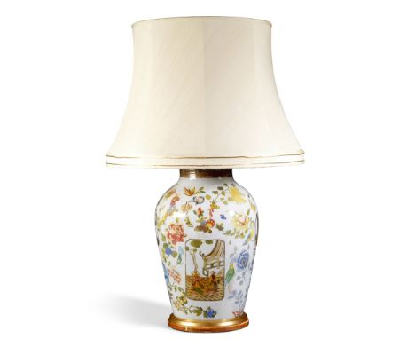 A Decalcomania Vase Mounted as a Lamp England / France circa 1880, of exceptional scale and with elaborate decoration on an o
