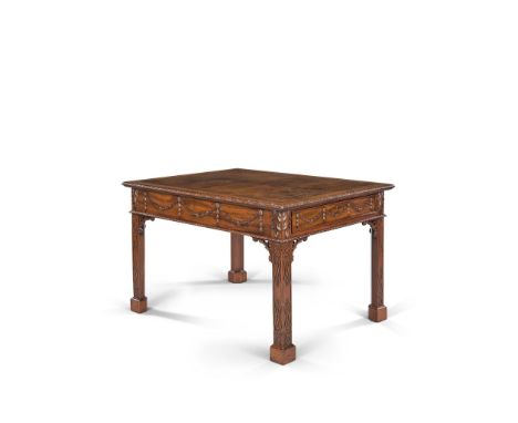 A George III Mahogany Library Table England , in the manner of Thomas Chippendale, of small scale and rich colour, the leathe