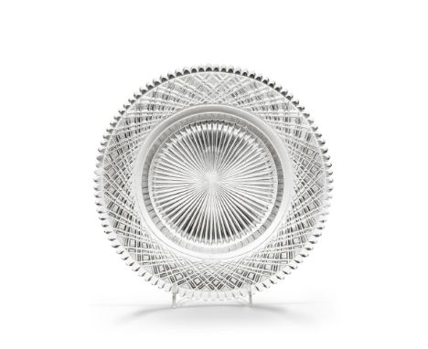 Ten Cut Glass Plates England circa 1825, with star-cut bases, scalloped rims and a band of hobnail cut diamonds,   20cm diame