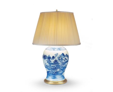 A Blue &amp; White Chinese Vase Now Mounted as a Lamp China circa 1790, of baluster form decorated with a river landscape, no