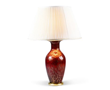 A Venetian Glass Vase Mounted as a Lamp Italy circa 1950,  with gold drop decoration, mounted as a lamp with giltwood base, t