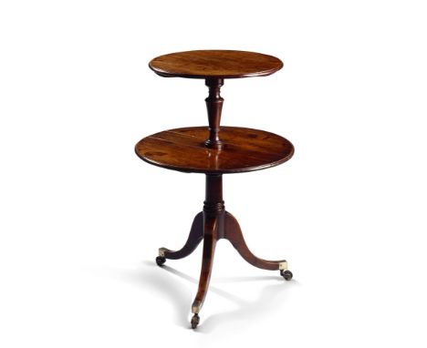A George III Mahogany Dumb Waiter with Drop Sides England circa 1760, with unusual drop sides, the turned central stem leadin