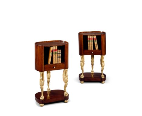 A Pair of Italian Commodini Italy  circa 1820, the kidney shaped upper section has an open front with a single drawer at the 