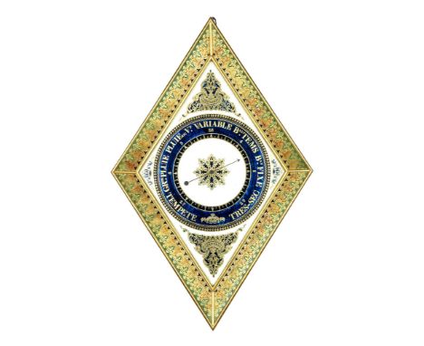 A Charles X Verre Églomisé Wall Barometer France circa 1825, of diamond form, the glass panels all edged with brass mouldings
