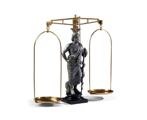 A Pair of Early 19th Century Apothecary Century Scales England circa 1820, in precisely fashioned lacquered brass supported b