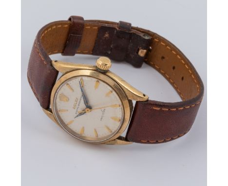 Rolex, a gent's Rolex Oyster Speedking Precision manual wind wristwatch with gold batons on a brown leather strap.Condition r