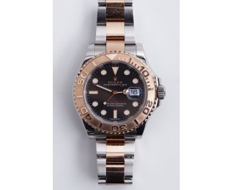 Rolex, a gent's Rolex Oyster Perpetual Date Yacht-Master in Oyster Steel &amp; Everose Gold, black dial &amp; Everose bezel, 