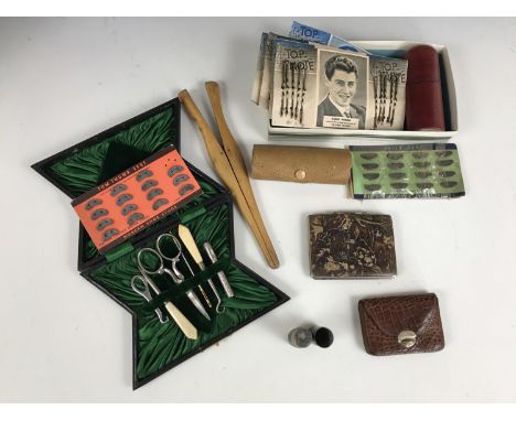 Collectors' items including a late 19th Century cased sewing set, an early 20th Century travel sewing kit, two vintage coin p
