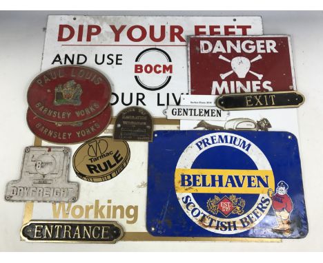 Sundry cast metal and enamel signs and plaques