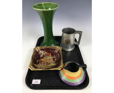 A Carlton ware Rouge Royale dish together with a banded jug, an early 20th Century vase, and a Royal Commemorative pewter tan