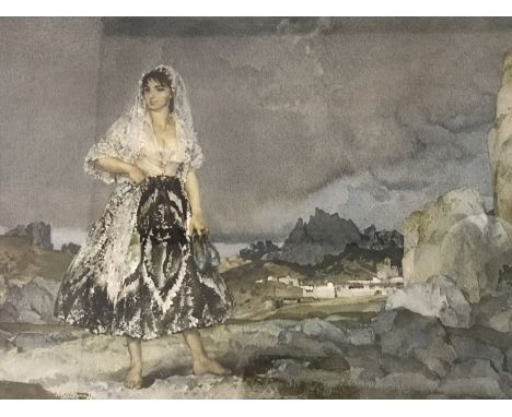 After Sir William Russell Flint (1830-1969) Study of a maja, offset lithograph, pencil signed by the artist, framed and mount