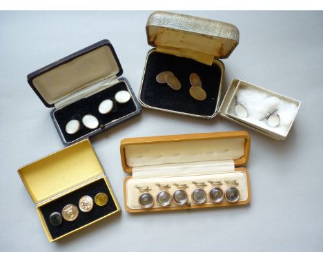 Vintage gentlemen's cuff links and studs, including a cased set of six rolled gold shirt studs 