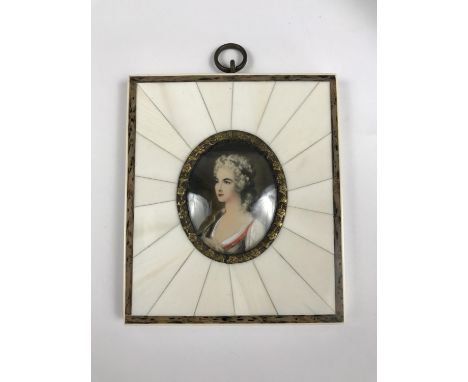 A miniature portrait of lady Rodney in ivory piano key frame