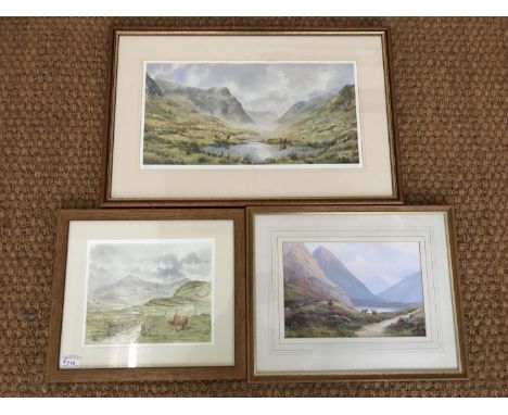 Contemporary Highland cattle pictures, including after John Wood, Glencoe, offset lithograph, framed and mounted under glass,