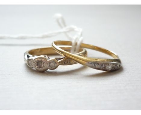Two vintage diamond rings, one having three illusion set stones set on 9ct, the other similar, stamped 18ct