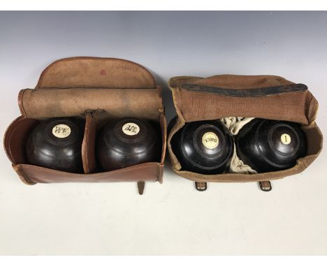 Two pairs of vintage bowling woods