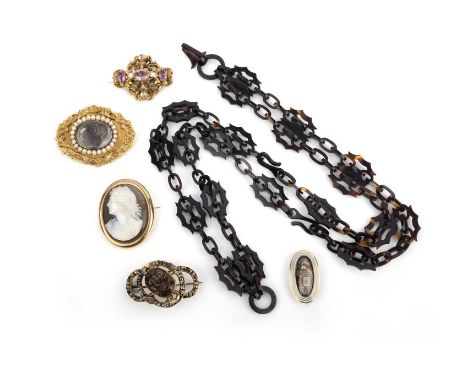 λ A collection of Georgian and Victorian jewels, including a fine Georgian mourning brooch, late 18th century, comprising: a 
