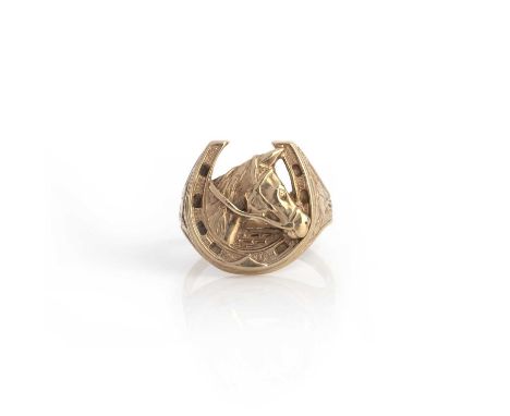 A gold ring, of horseshoe design, hallmarked for 9ct gold London 1994, sponsor I &amp; BJ, size Z