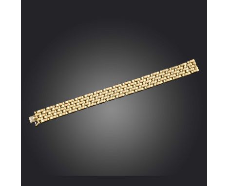 Cartier, a gold bracelet, 'Maillon Panthère', 1990s, of gate link design in 18ct gold, to a concealed clasp, length 18.5cm, s
