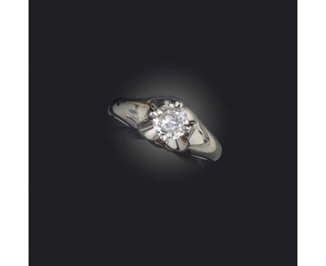 Bulgari, a diamond solitaire ring, the central round brilliant-cut diamond weighing approximately 0.55cts claw-set in platinu