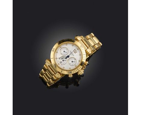 Cartier, a gentleman's 18ct gold 'Pasha de Cartier' chronograph wristwatch, ref. 2111, cream guilloché dial with three subsid