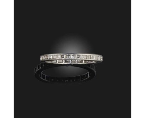 An Art Deco diamond eternity ring, 1920s, channel-set with a continuous band of carré-cut diamonds, mounted in platinum, size