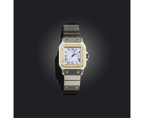 Cartier, a gold and steel 'Santos Carrée' wristwatch, ref. 2961, signed white enamel dial, black Roman numeral indicators, se